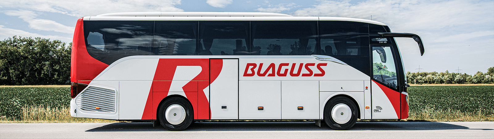Fahrgaeste vor Blaguss Bus